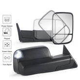 Black Power Heated Towing Mirror w/ White Running Light For 1998-2001 Dodge Ram 1500 2500 3500